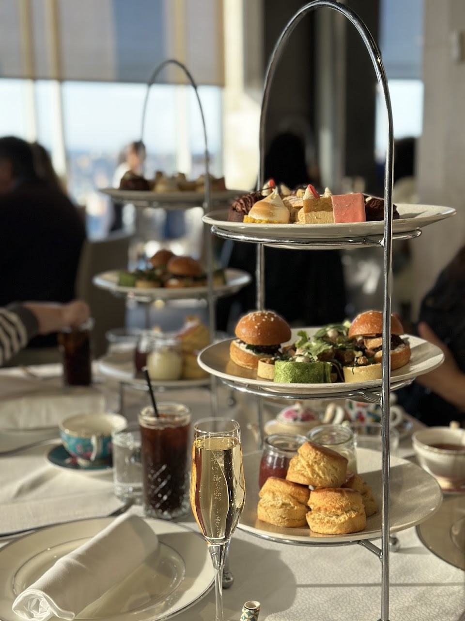 High tea tier with sparkling wine at Blu Bar on 36