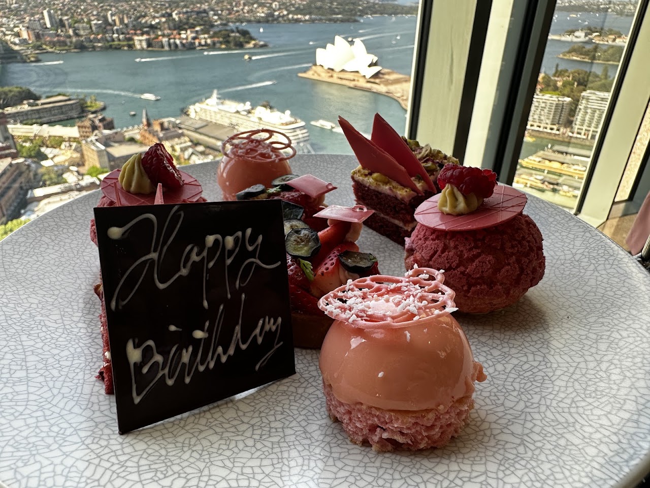 Birthday dessert with harbour views at Blu Bar on 36