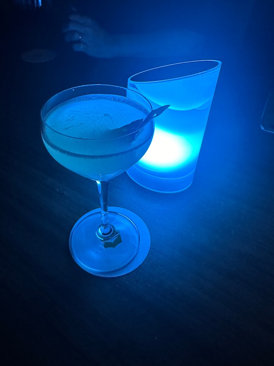 Blue-lit cocktail at Blu Bar on 36